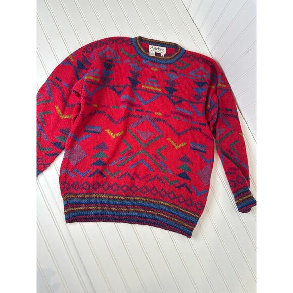 Artelana Vintage Red Alpaca Handknit Sweater Cabin UNISEX Sz M Mens Womens L - Picture 1 of 5